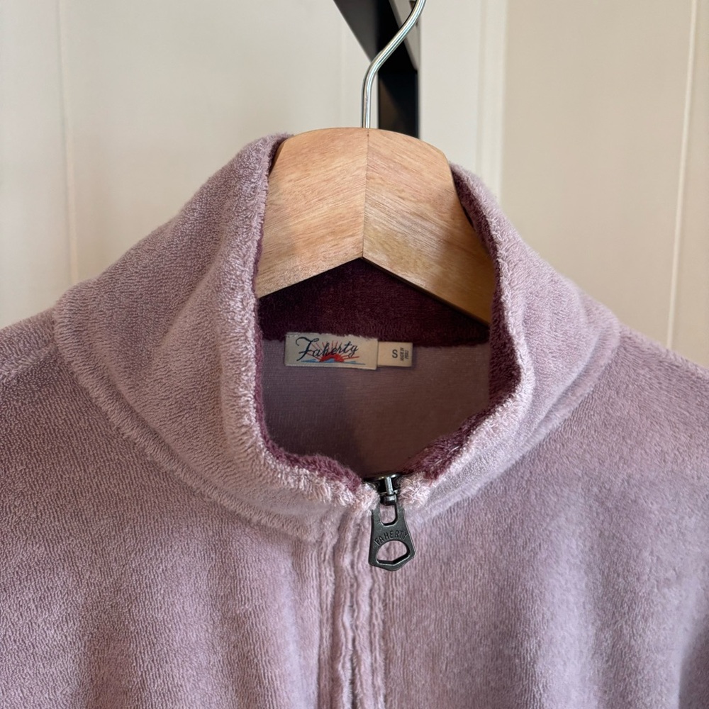 Faherty Womens S Purple Cabana Terry Cloth 1/4 Zip Organic Cotton Blend Pullover
